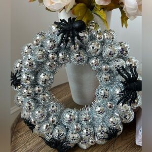 15" Glam Halloween DISCO BALL Spider Wreath by Rachel Zoe NEW